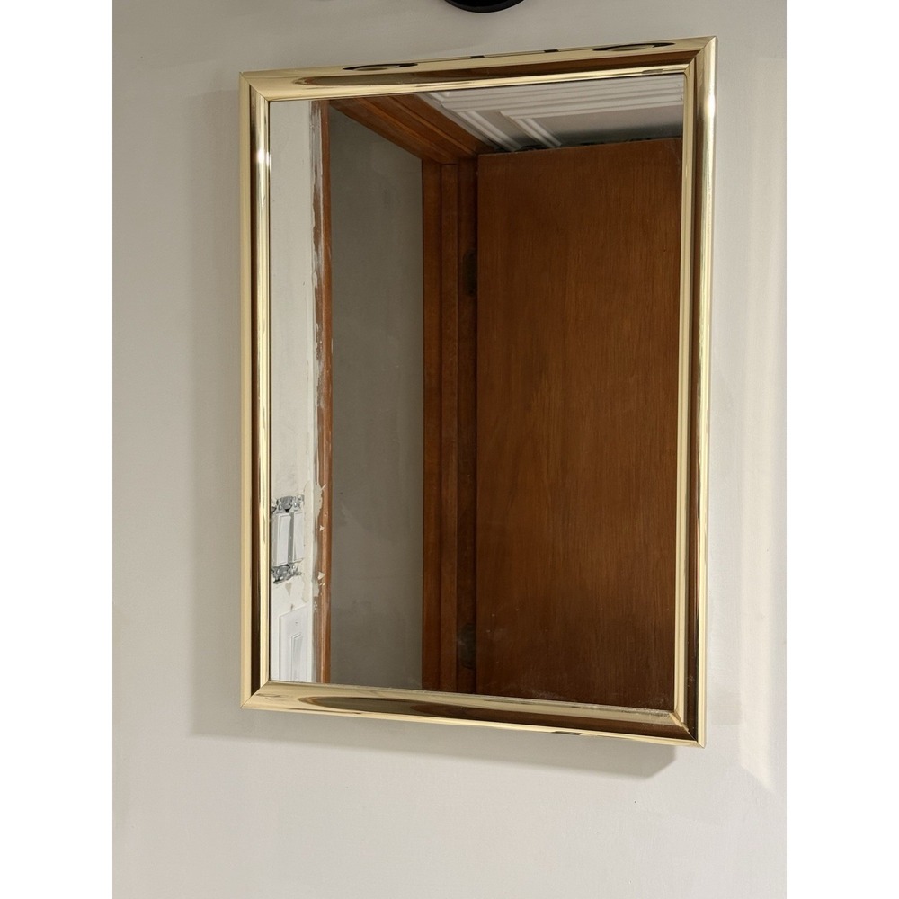 Retro MCM Vintage Style Gold Framed Bathroom Medicine Cabinet Mirror White 16x22